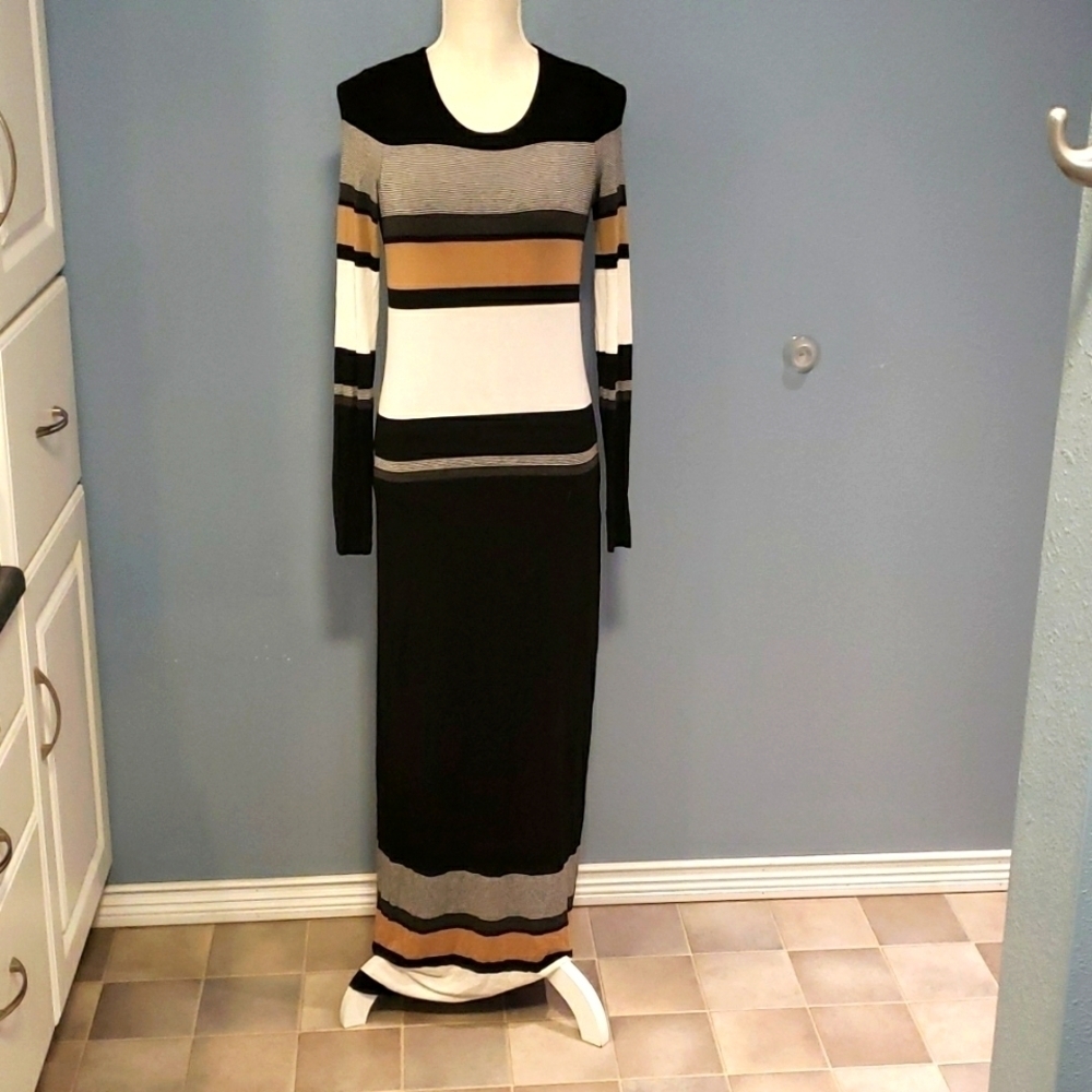 Bailey/44 Norwich neutral striped long line maxi dress